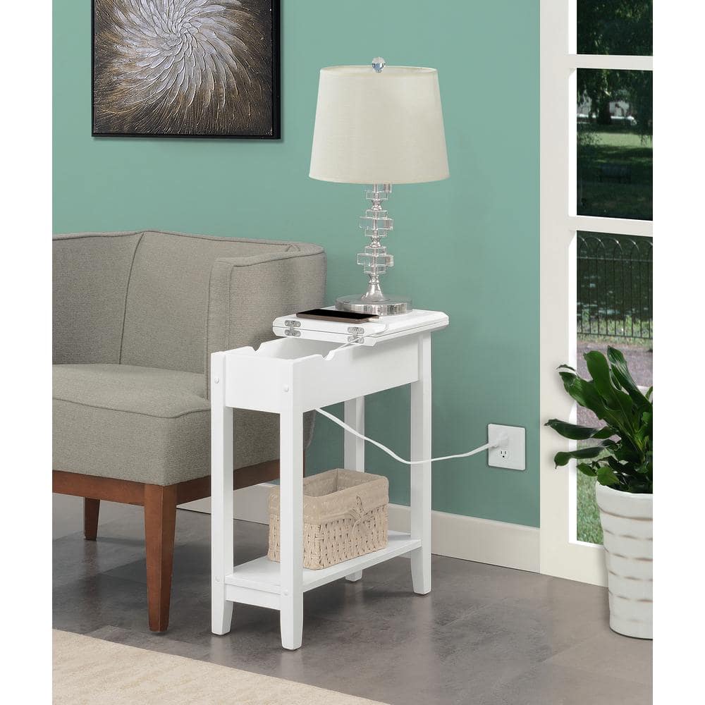 Heritage White Flip Top End Table with Built-In Charging Station