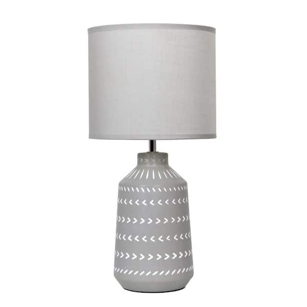 16.93 Boho Ceramic Table Lamp, Gray Patterned Base for Office or Living Room