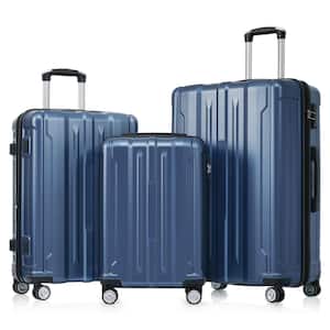 3-Piece Blue Expandable ABS Hardshell Spinner 20"+24"+28" Luggage Set with Telescoping Handle, TSA Lock