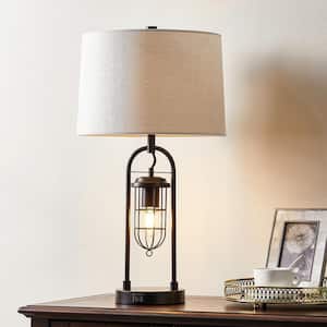 26 in. Industrial Blackened Bronze Table Lamp with USB Ports