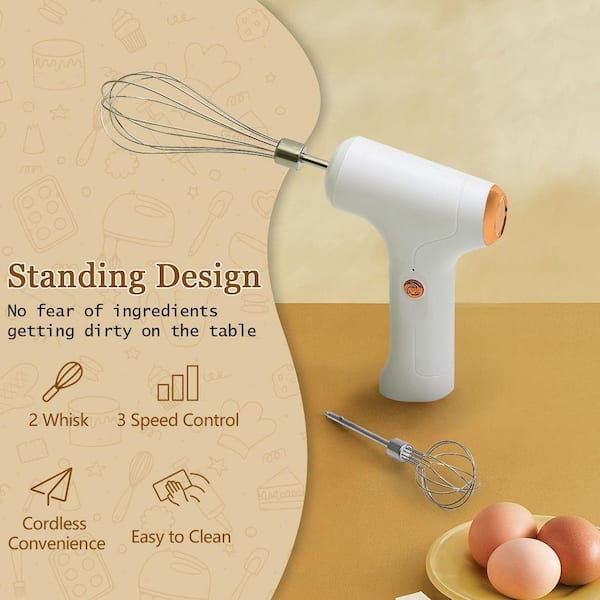 Wudkey Cordless Hand Mixer, 3-Speed Handheld Electric Whisk with 2