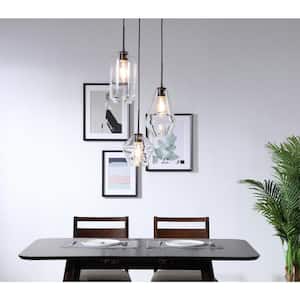 Timeless Home Gael 3-Light Black Pendant w/6.1 in./7.1 in./7.9 in. W x 11.4 in./11 in./7.5 in. H Clear Glass Shade