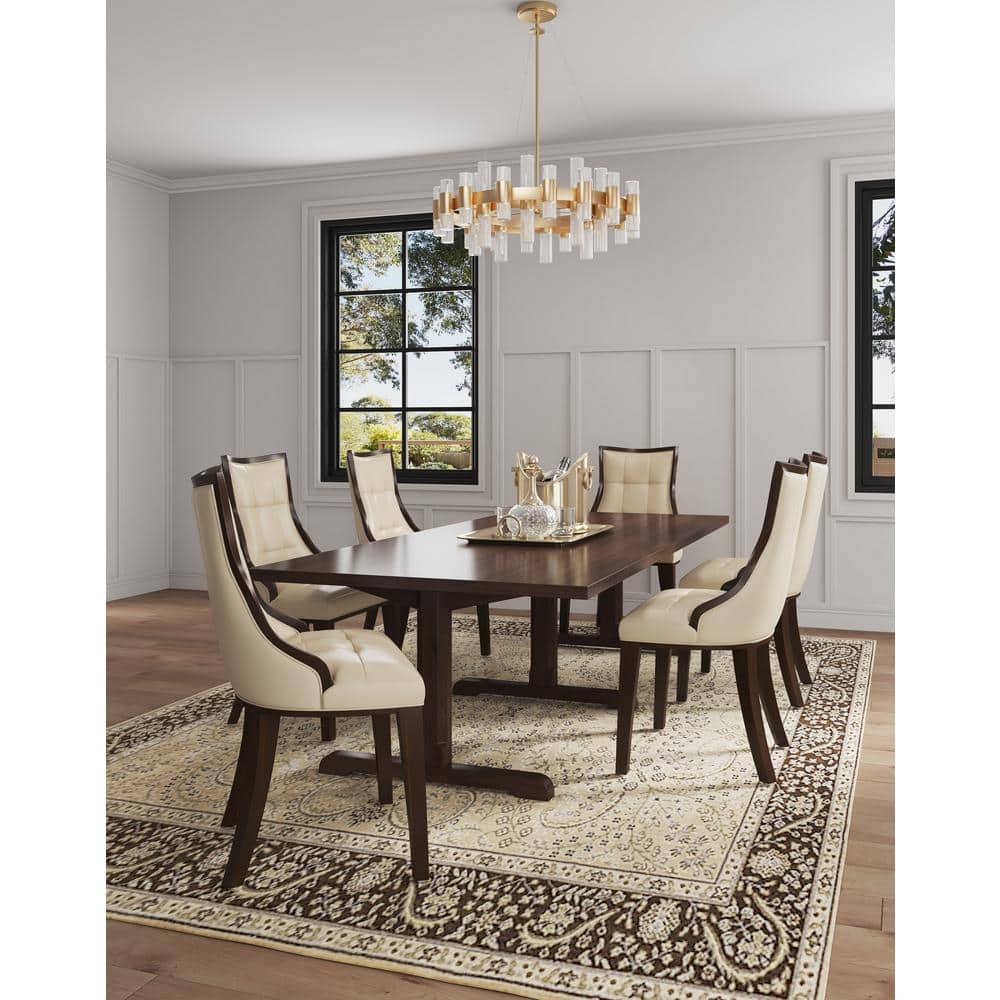 Cream Faux Leather and Walnut Parsons Dining Chairs, Set of 2