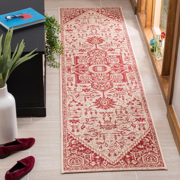 Linden Red/Creme 2 ft. x 12 ft. Ornate Medallion Indoor/Outdoor Runner Rug