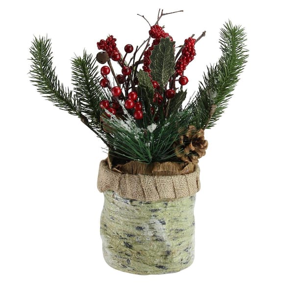 Northlight 12 in. Artificial Red Berries Frosted Pine Needles and Twigs ...