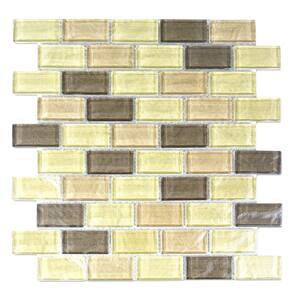Southwestern Style Tan Brick Mosaic 1 in. x 2 in. Textured Glass Wall and Pool Tile  (9.12 sq. ft.)