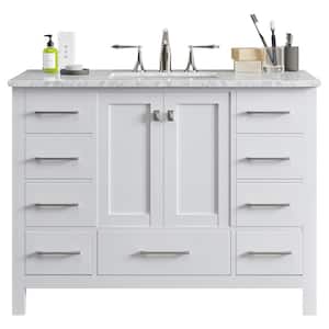 Aberdeen 42 in. W x 22 in. D x 34 in. H Bath Vanity in White with White Carrara Marble Top with White Sink