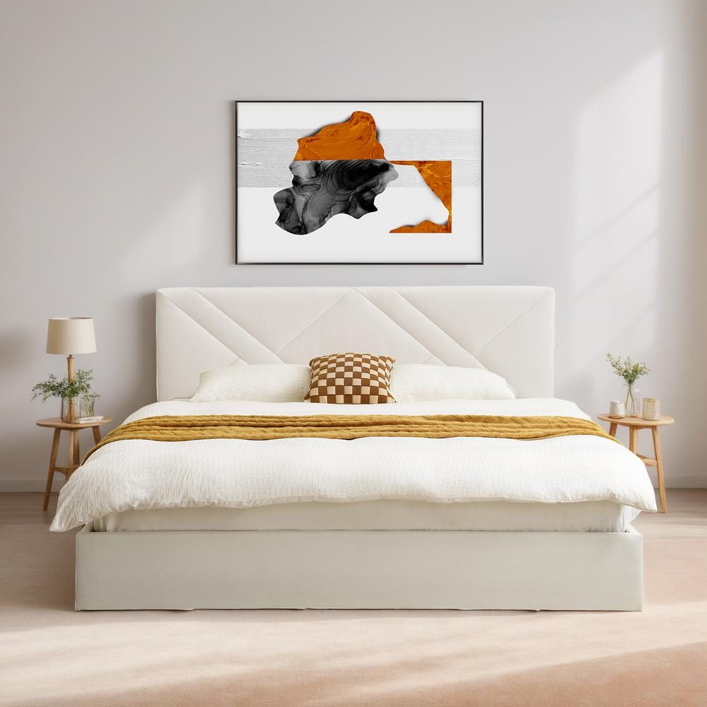 Ahokua Cream White Plywood Frame King Size Velvet