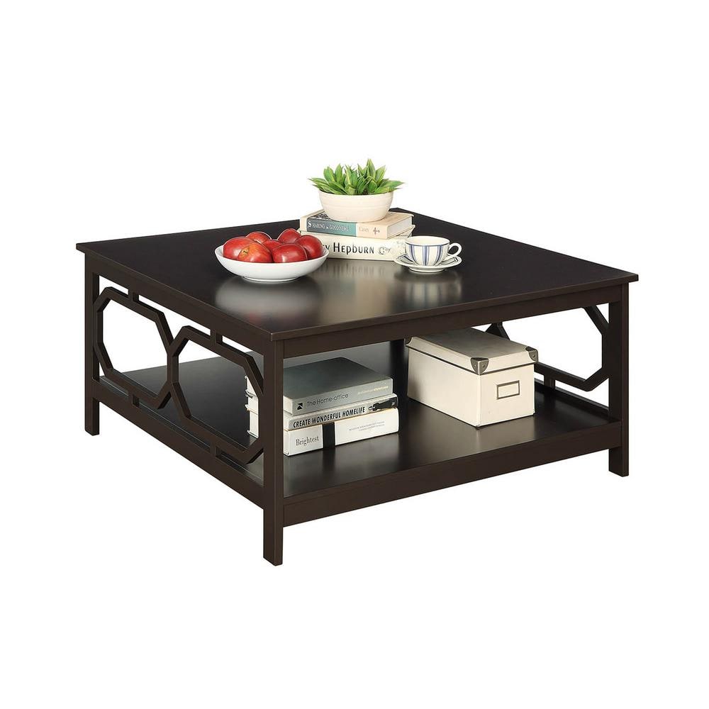 Omega Espresso 36" Square Wooden Coffee Table with Lower Shelf