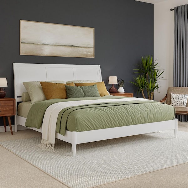 Valencia White Solid Wood Frame King Low Profile Platform Bed