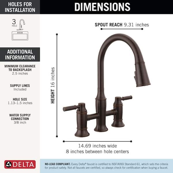 Delta Renaldi Double Handle Bridge Kitchen Faucet in Venetian