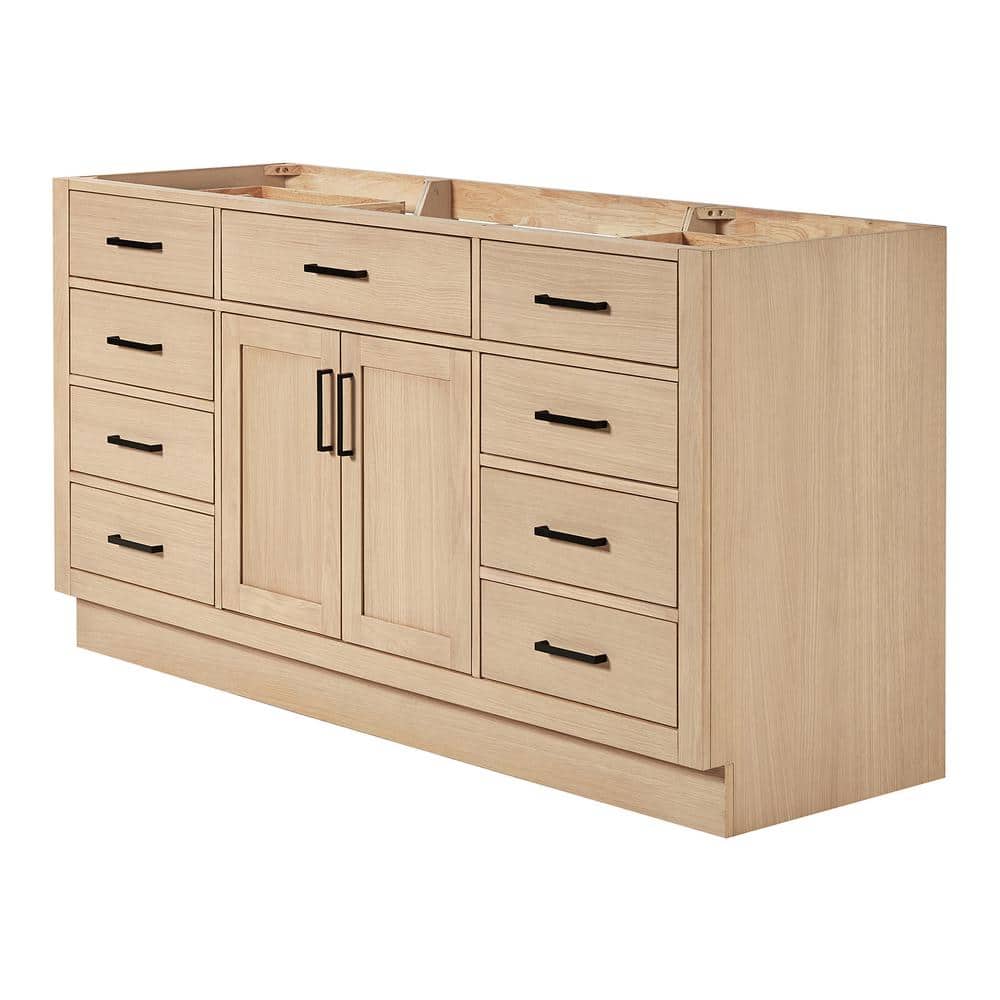 Hepburn 66" Medium Oak Freestanding Bathroom Vanity Base with Black Hardware