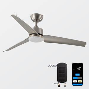 52 in. Modern Satin Nickel 3-Blade Reversible Ceiling Fan and Light Kit(Works with Tuya Smart, Alexa, Google Assistant)