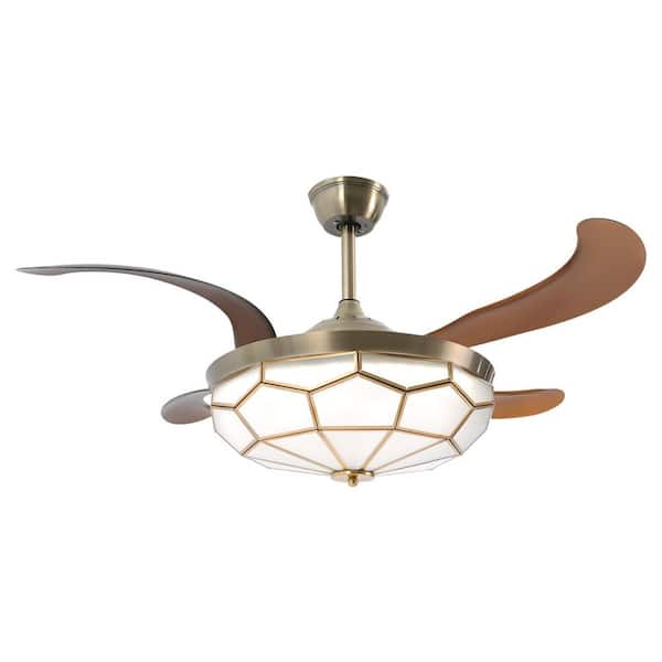 OUKANING 42 in. Indoor Integrated LED Retractable Ceiling Fan with Remote Control and 3 Color Changes LED Light