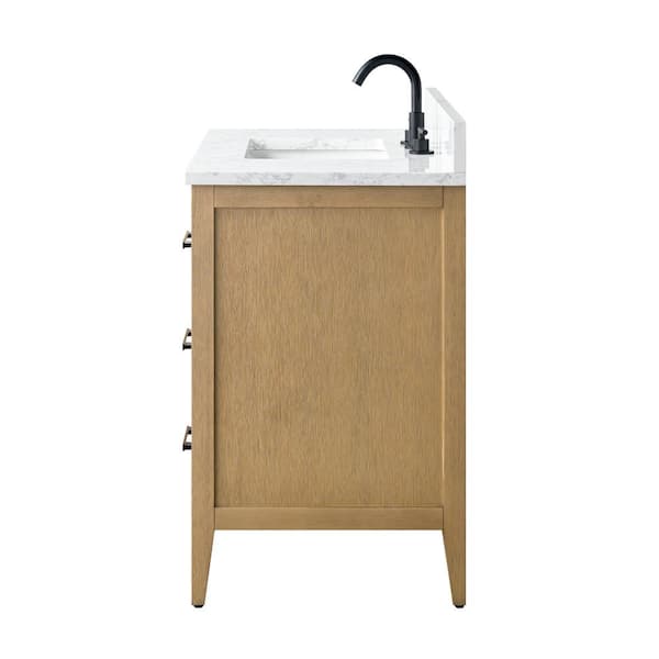 42 in. W x 22 in. D x 34 in. H Single-Sink Bathroom Vanity in Natural Oak with Engineered Marble Top in Arabescato White