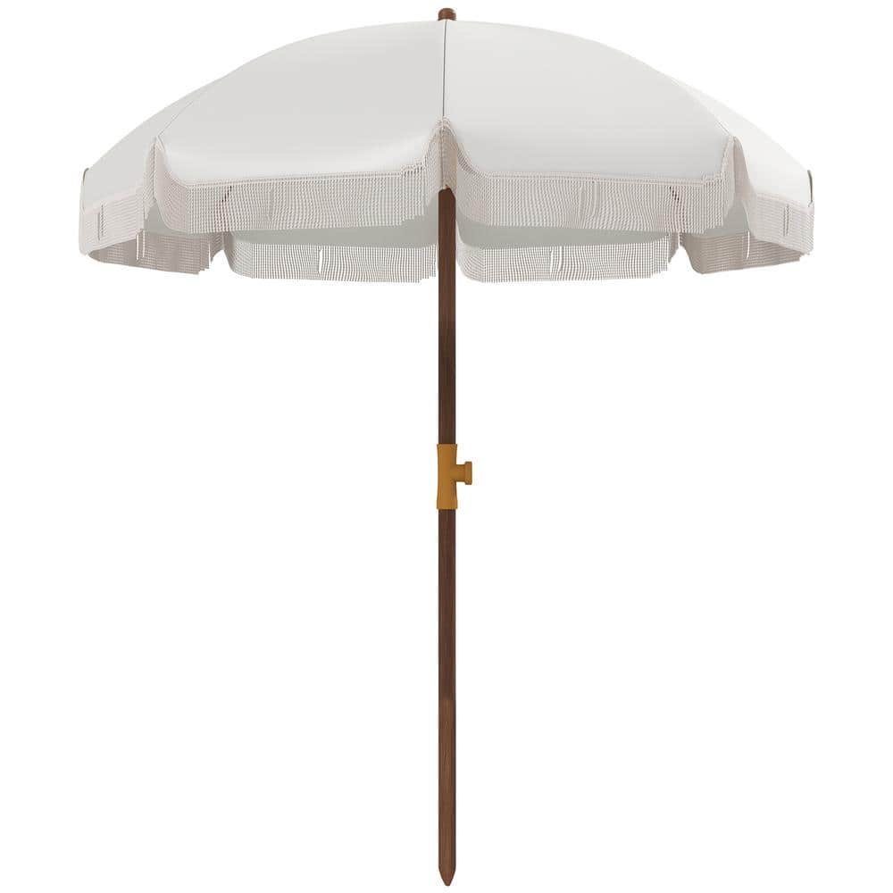 6.2 ft. Portable Tassel Design Beach Umbrella in Cream White with Vented Ca
