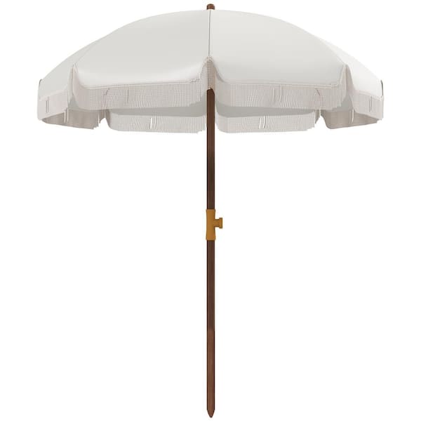 Unbranded 6.2 ft. Portable Tassel Design Beach Umbrella in Cream White with Vented Canopy and Carry Bag