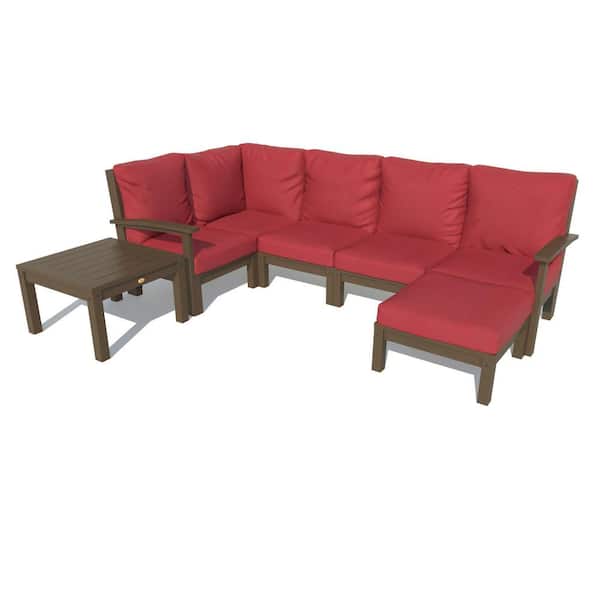 Highwood Bespoke Deep Seating 7-Piece Plastic Outdoor Sectional Set with Ottoman and Side Table and with Cushions