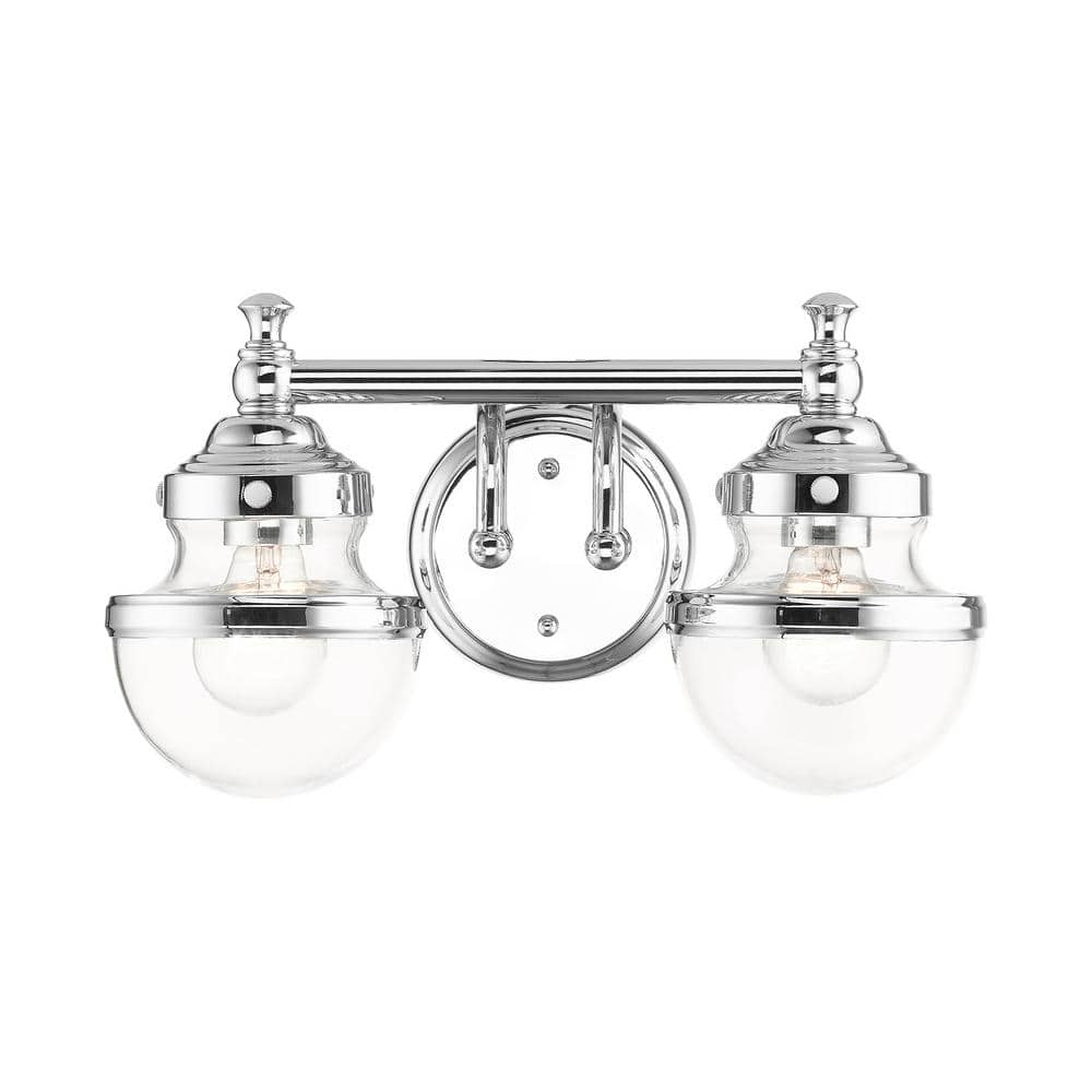 Oldwick Polished Chrome 2-Light Vanity with Hand Blown Clear Glass