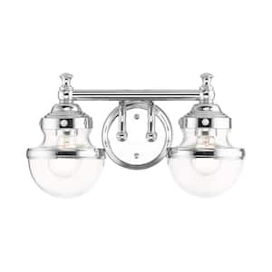 Bellhurst 15 in. 2-Light Polished Chrome Vanity Light with Clear Glass