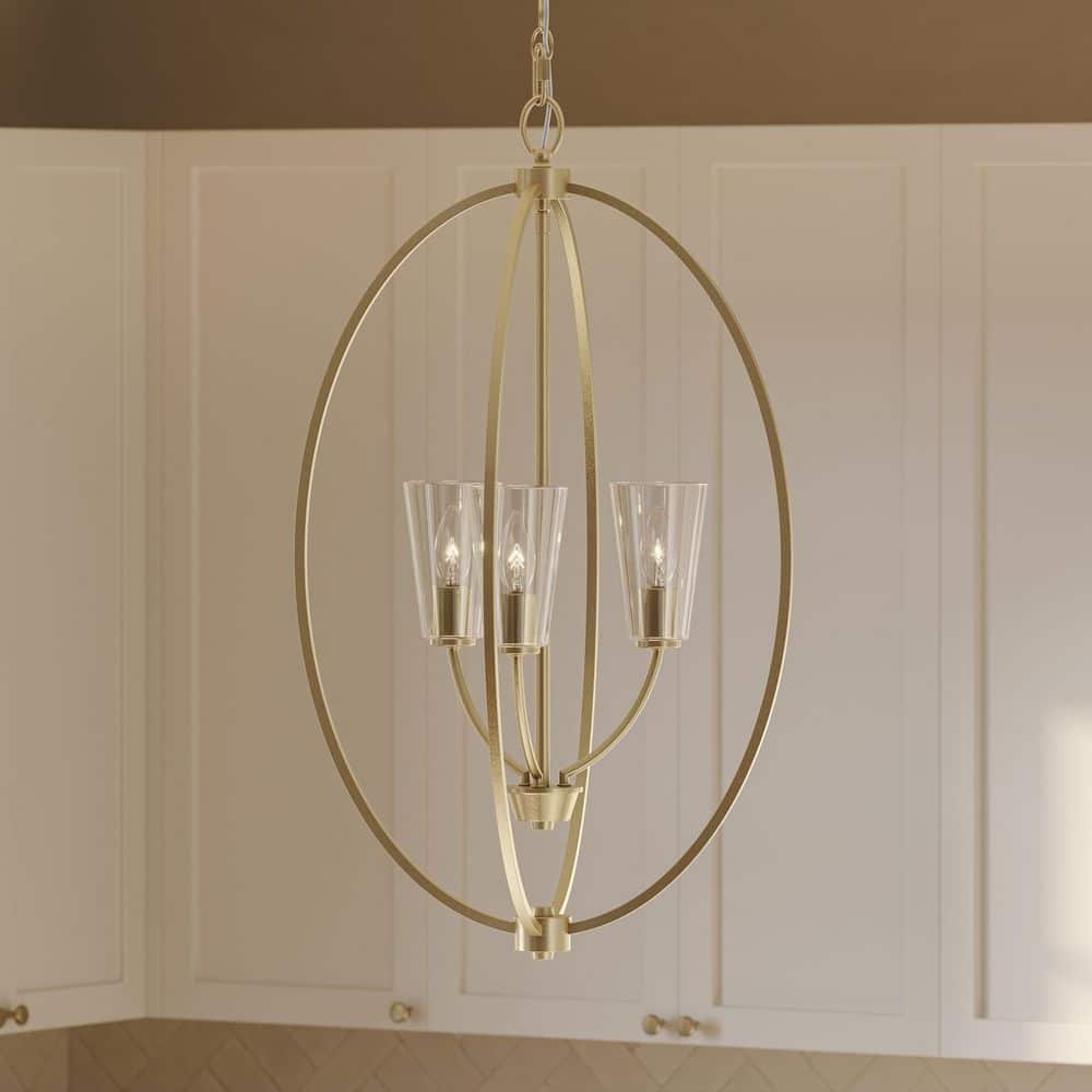 Jheni 60-Watt 3-Light Brushed Gold Transitional Foyer Pendant Light with Clear Glass Shades price history on PriceWatchPro
