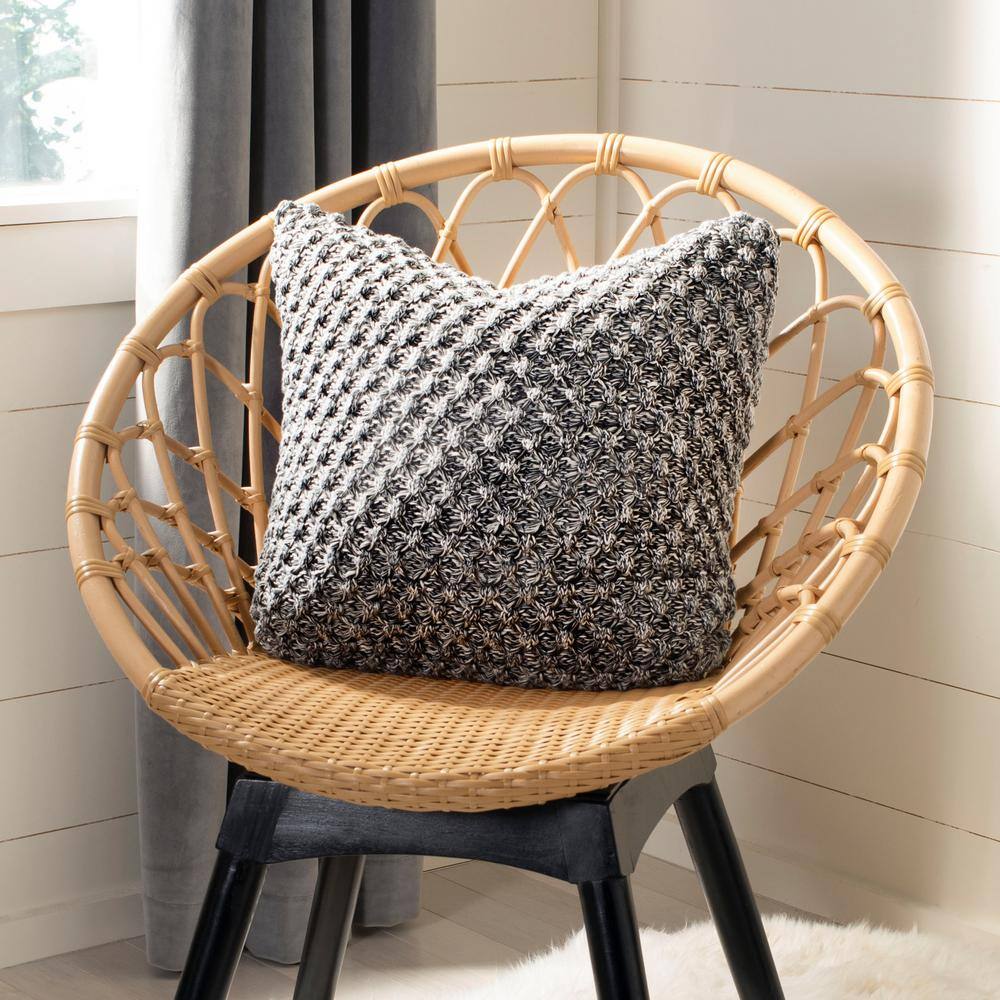Gray Knit Square Decorative Throw Pillow with Polyfill