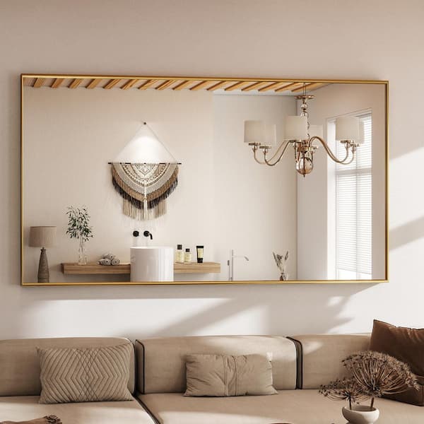 34 in. W x 76 in. H Rectangular Aluminum Alloy Framed Gold Full Length Mirror Wall Bathroom Vanity Mirror