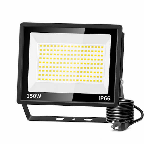 150W Black Plug-In Integrated LED Landscape Flood Light with Dusk to Dawn, IP66 Outdoor Light for Yard and Garage