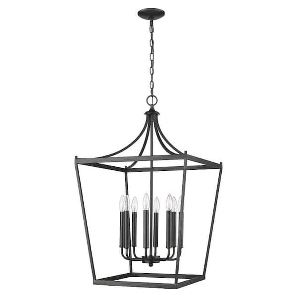 60-Watt 8-Light Black Pendant Light with Metal, No Bulbs Included