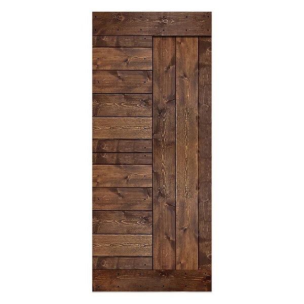 L Series 38 in. x 84 in. Dark Walnut Finished Solid Wood Barn Door Slab - Hardware Kit Not Included