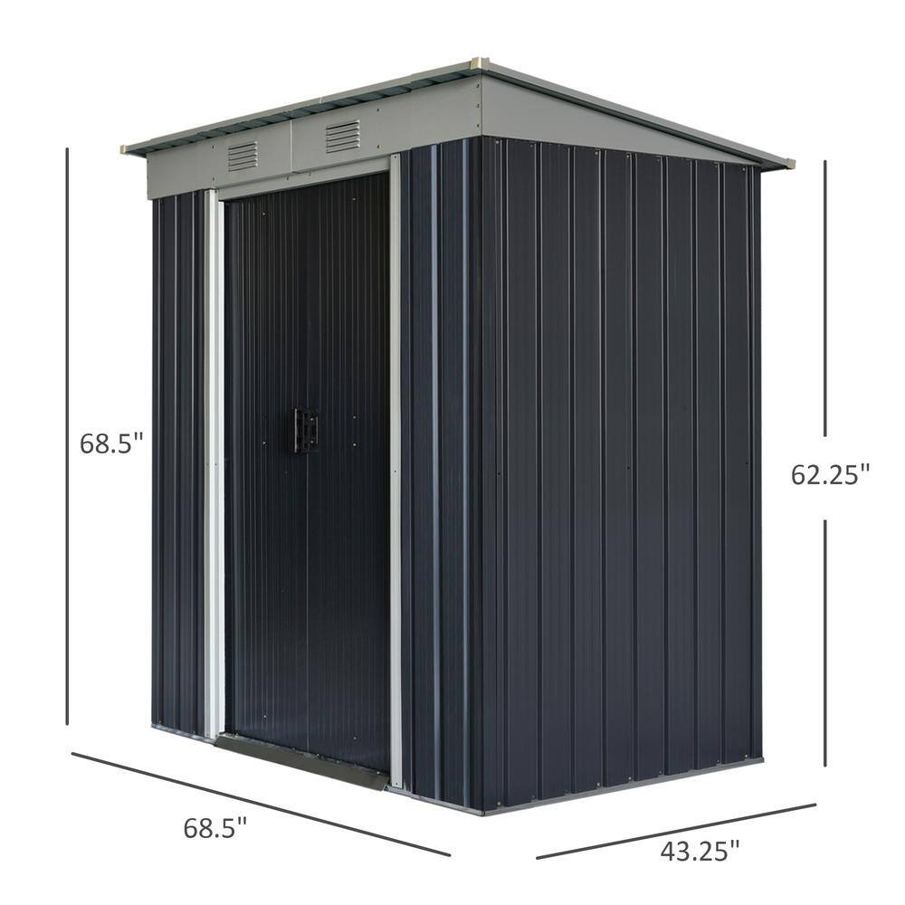 6 ft x 4 ft Black Metal Outdoor Storage Shed with Double Sliding Doors