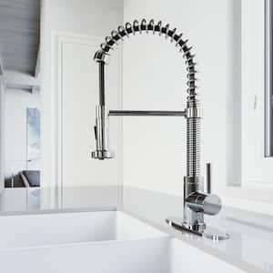 Edison Single Handle Pull-Down Sprayer Kitchen Faucet Set with Deck Plate in Chrome