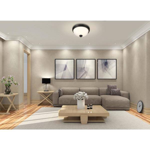 Matte Black and Opal Glass 15" Flush Mount Ceiling Light