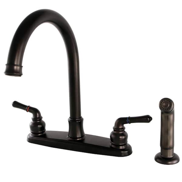Kingston Brass Naples 2-Handle Deck Mount Centerset Kitchen Faucets with Side Sprayer in Oil Rubbed Bronze