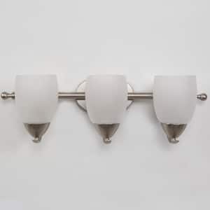 Mirror Lake 3-Light Brushed Nickel Bathroom Vanity Light with White Etched Glass Shade
