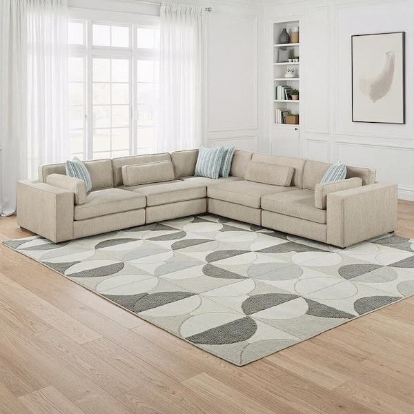 Crandall 136 in. Square Arm Chenille 5-Piece Sectional Sofa in Pewter