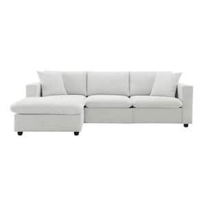 100.4 in. Square Arm Polyester L-shaped Sofa with 2 Free pillows in. White