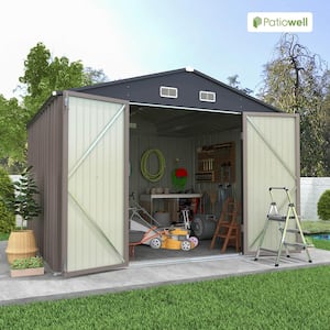 10 ft. W x 8 ft. D Size Upgrade Metal Storage Shed for Outdoor, Steel Yard Shed in Brown (86 sq. ft.)
