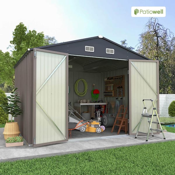 Patiowell 10 ft. W x 8 ft. D Size Upgrade Metal Storage Shed for Outdoor, Steel Yard Shed in Brown (86 sq. ft.)