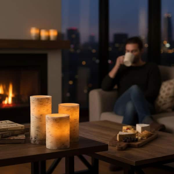Lavish Home Cream Flameless Birch Bark Candle Set M022008 - The