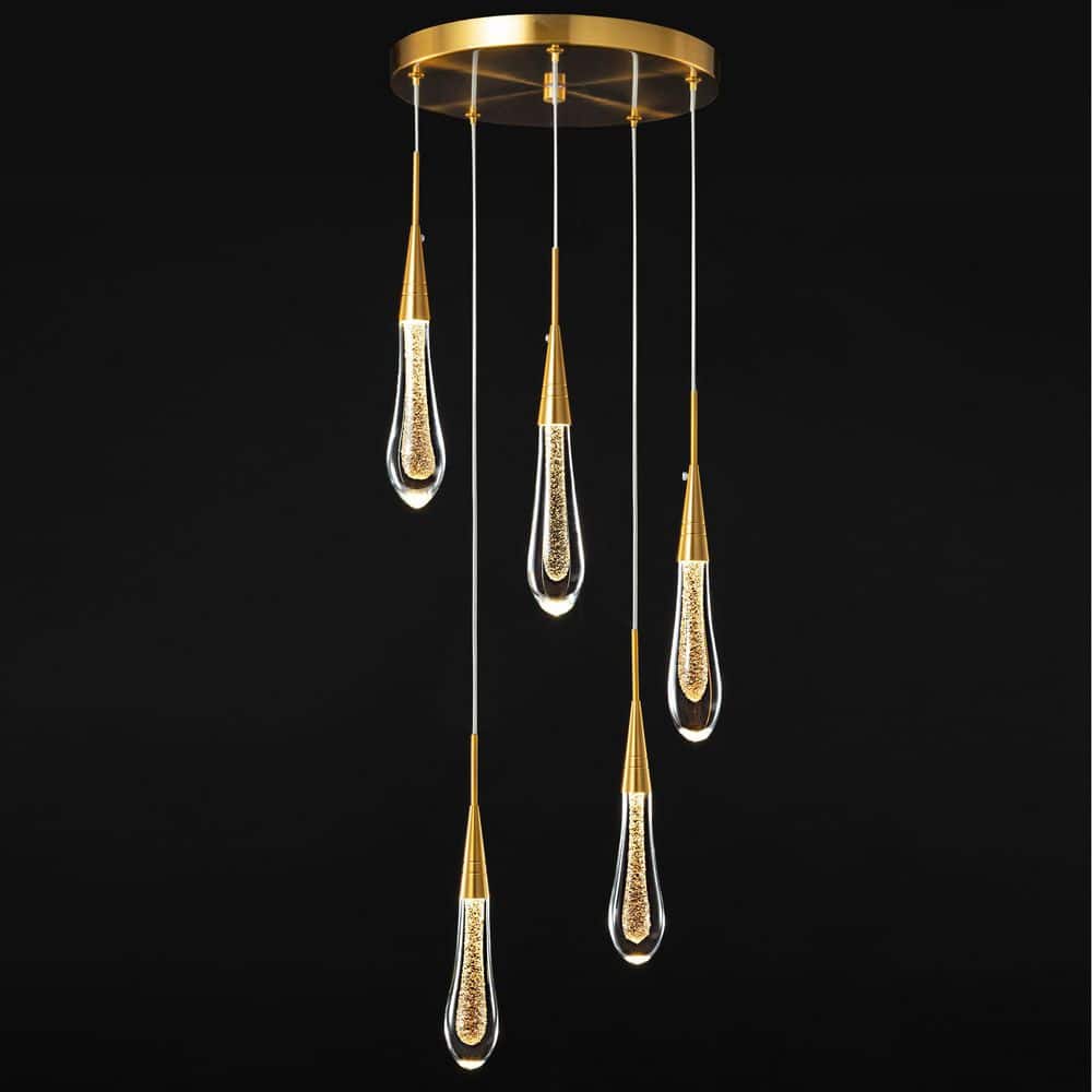 Home Lighting 25W 5 Light Gold Modern Crystal Bubble Dimmable LED Pendant Lights for Living Room (1 Fixture) price history on PriceWatchPro