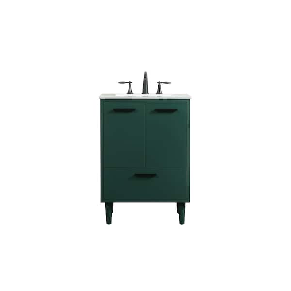 Unbranded Simply Living 24 in. W x 19 in. D x 34 in. H Bath Vanity in Green with Ivory White Engineered Marble Top
