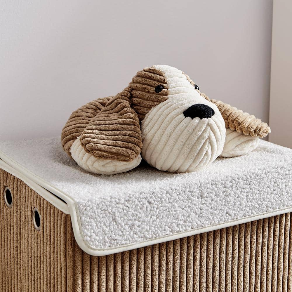 Brown Corduroy Collapsible Kids Hamper with Plush Dog Lid
