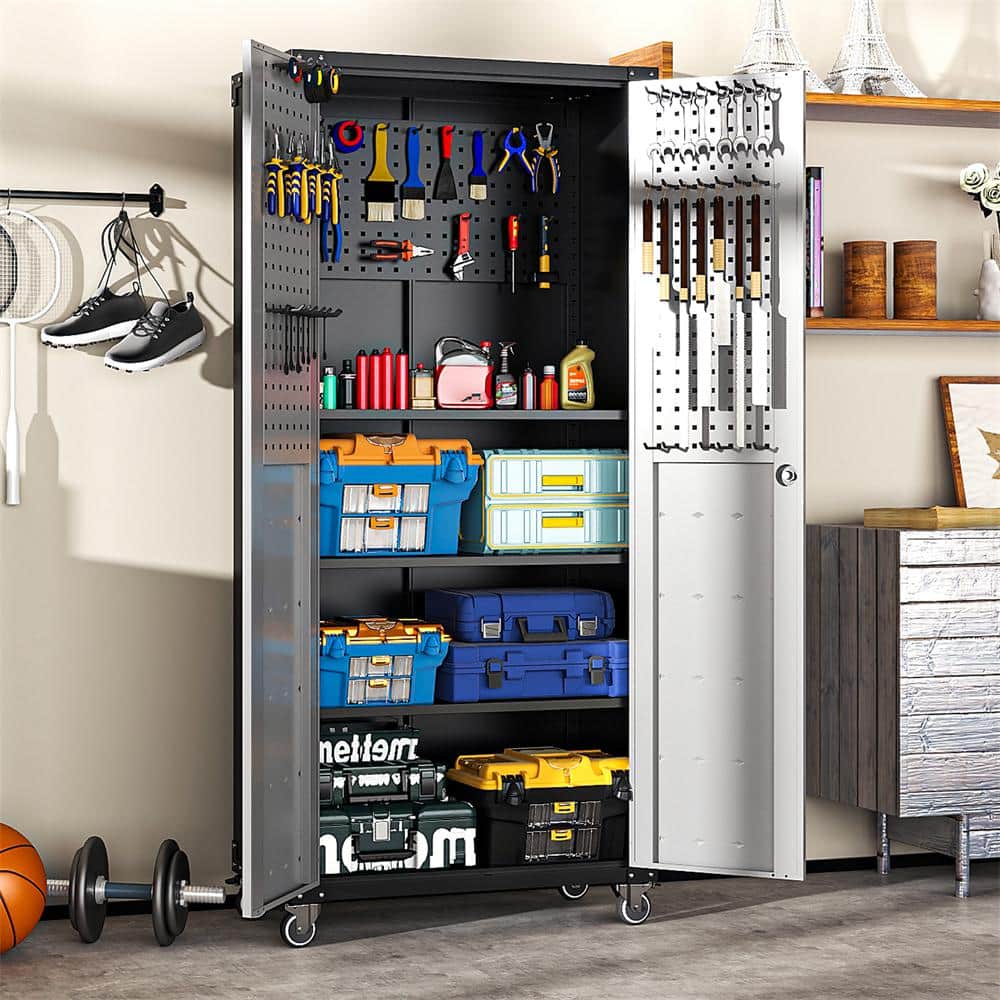 Kahomvis Gray 71 in. H Metal Office Storage Cabinet Steel Mobile