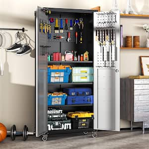 Gray 71 in. H Metal Office Storage Cabinet Steel Mobile Tool Storage Cabinet with Wheels