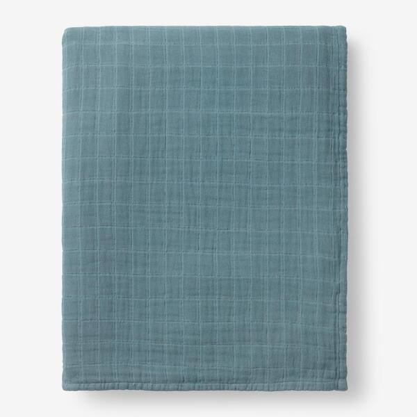 The Company Store Gossamer Mineral Teal Solid Cotton Queen Woven Blanket