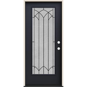 36 in. x 80 in. Left-Hand/Inswing Full Lite Mointclaire Decorative Glass Black Steel Prehung Front Door