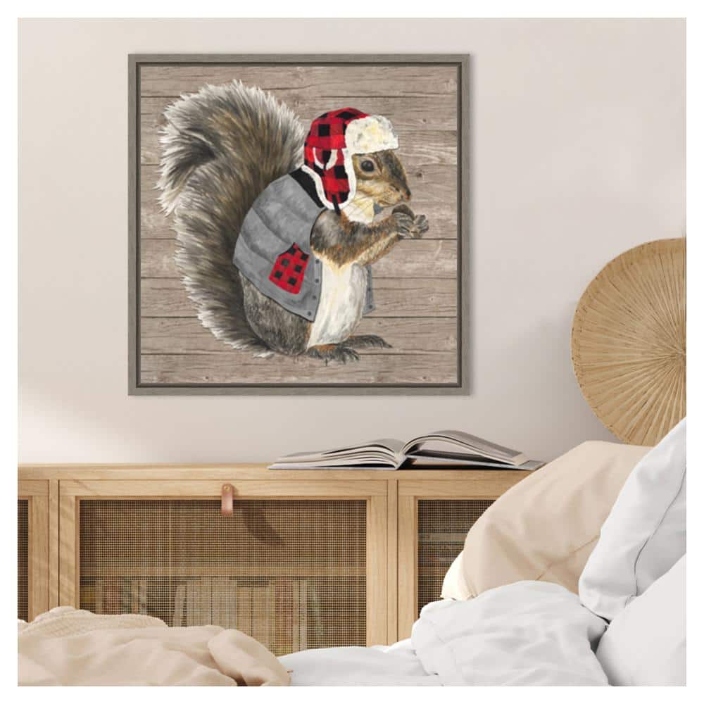 Warm in the Wilderness Squirrel Canvas Print with Sylvie Greywash Frame