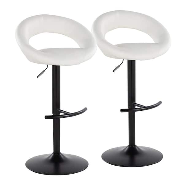 Lumisource Posh 33.25 in. White Faux Leather and Black Metal Adjustable Bar Stool (Set of 2)
