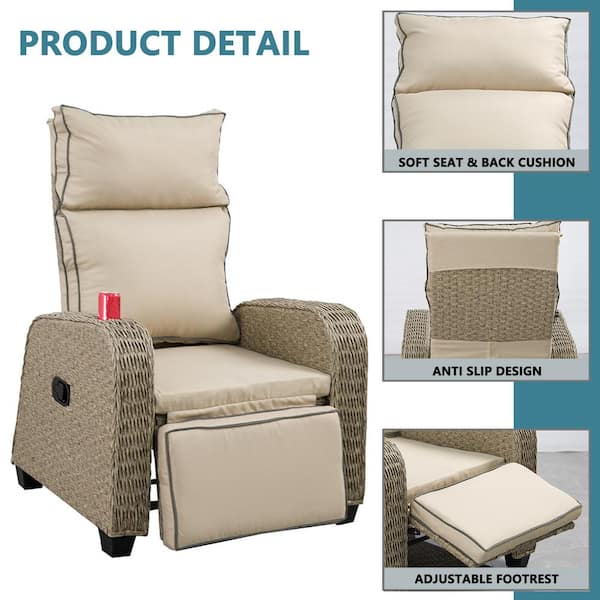 Tozey Chillrest Linen Gray Wicker Patio Recliner Chair with Beige Cushion  V-LCR22-0007-4BG - The Home Depot